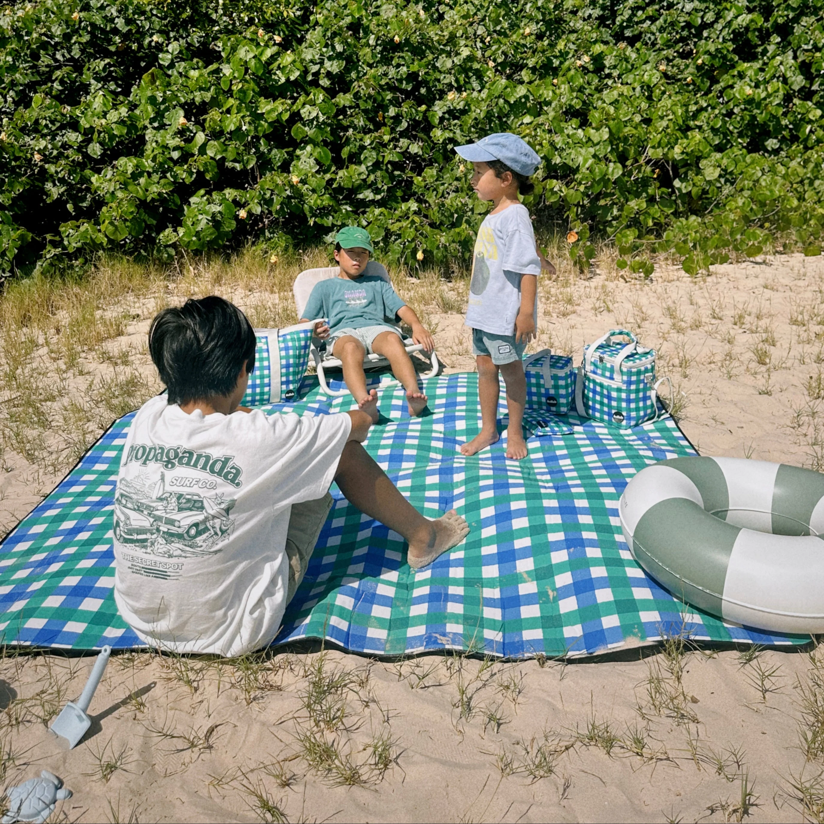 Picnic Mat Green Blue Check - Image 2