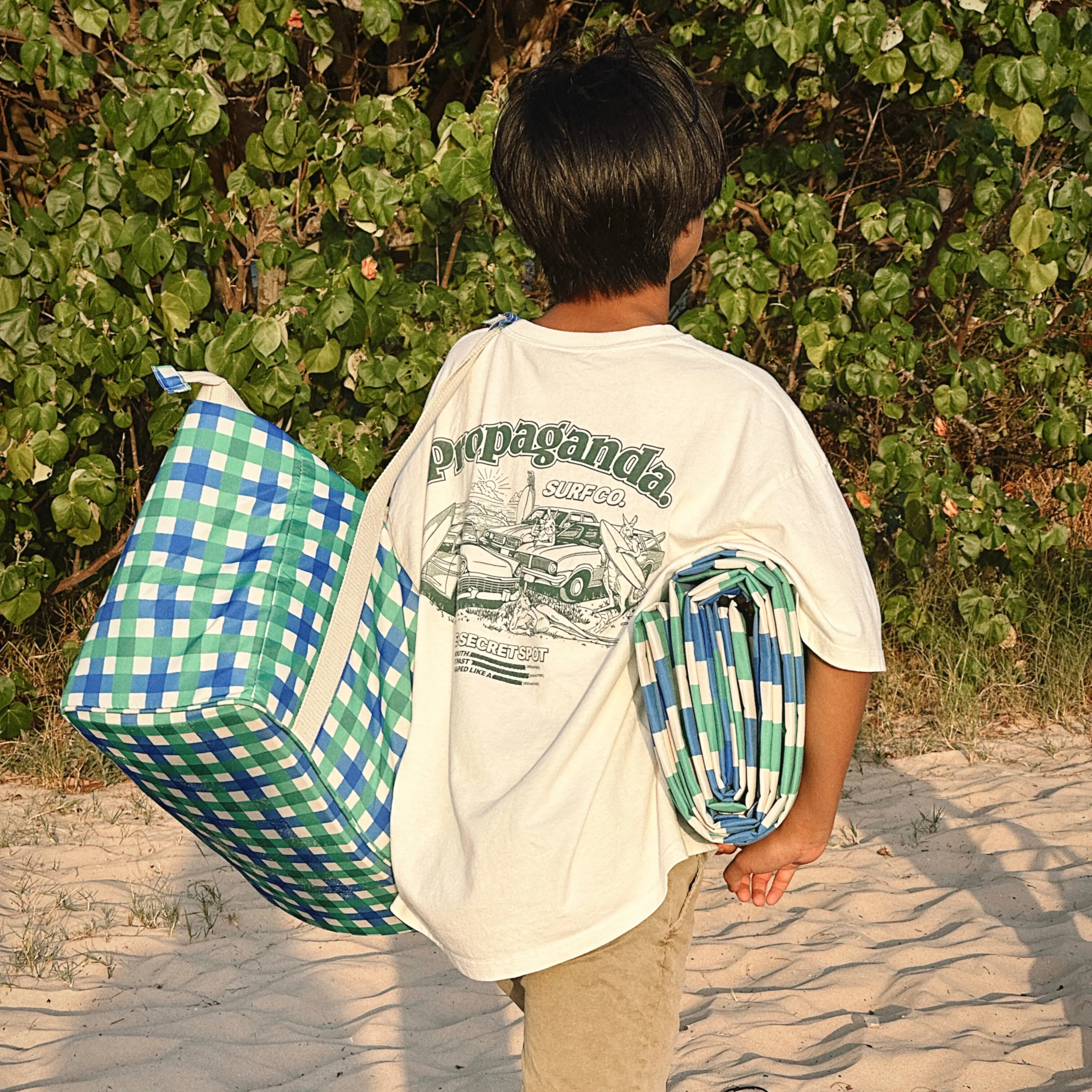 Tote Bag Green Blue Check - Image 4