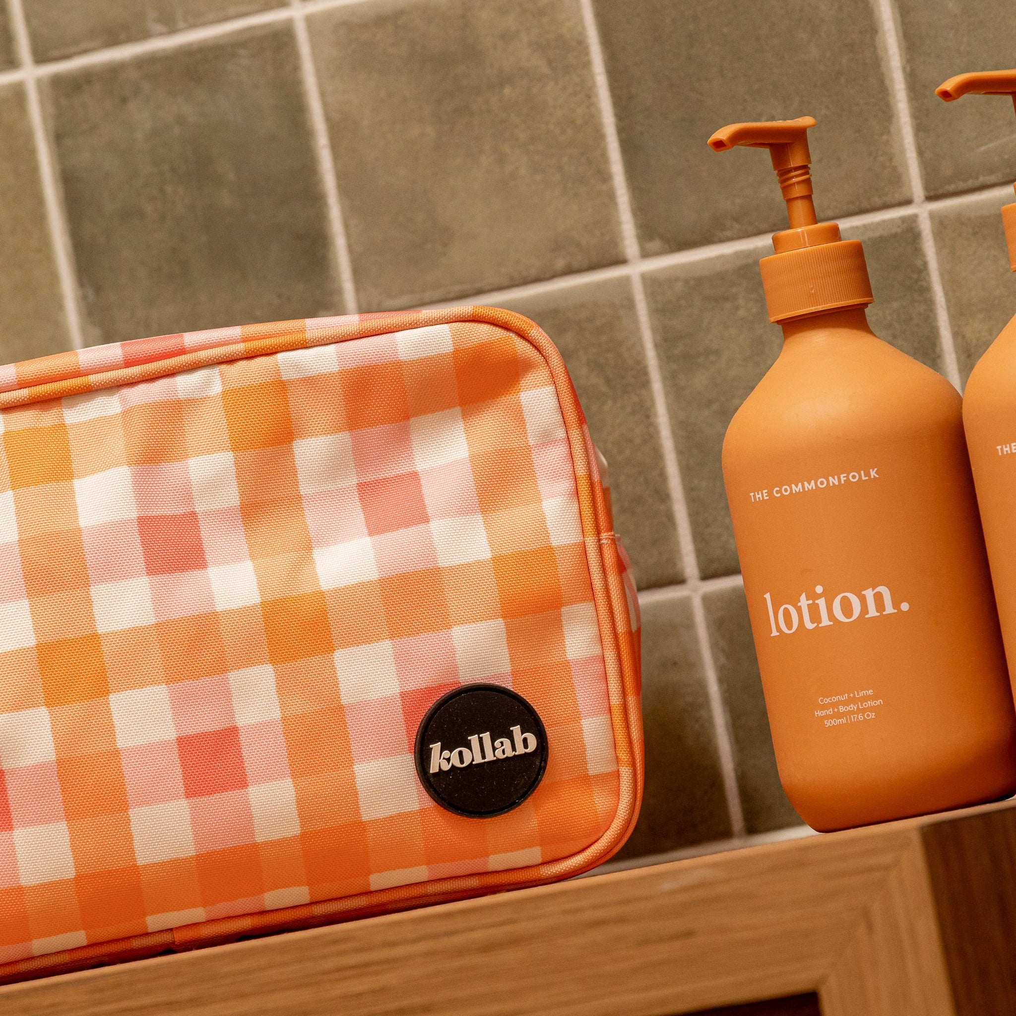 Travel Bag Watermelon Peach Check - Image 4