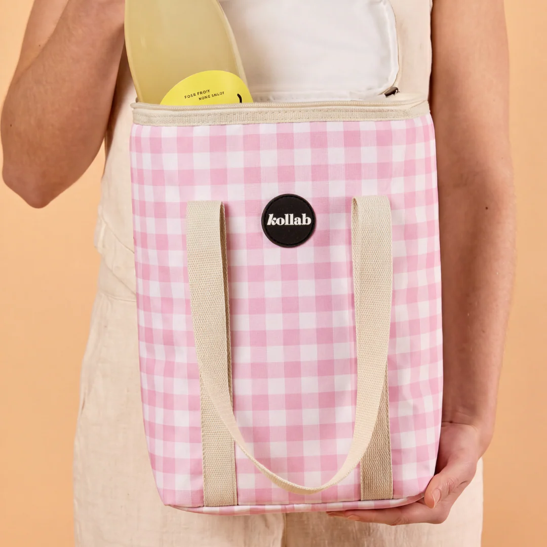Wine Cooler Bag Candy Pink Check - Image 3