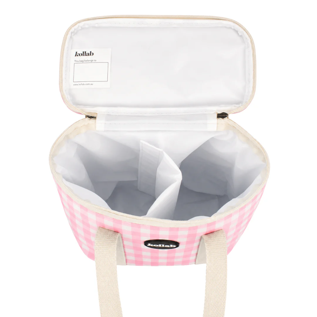 Wine Cooler Bag Candy Pink Check - Image 5