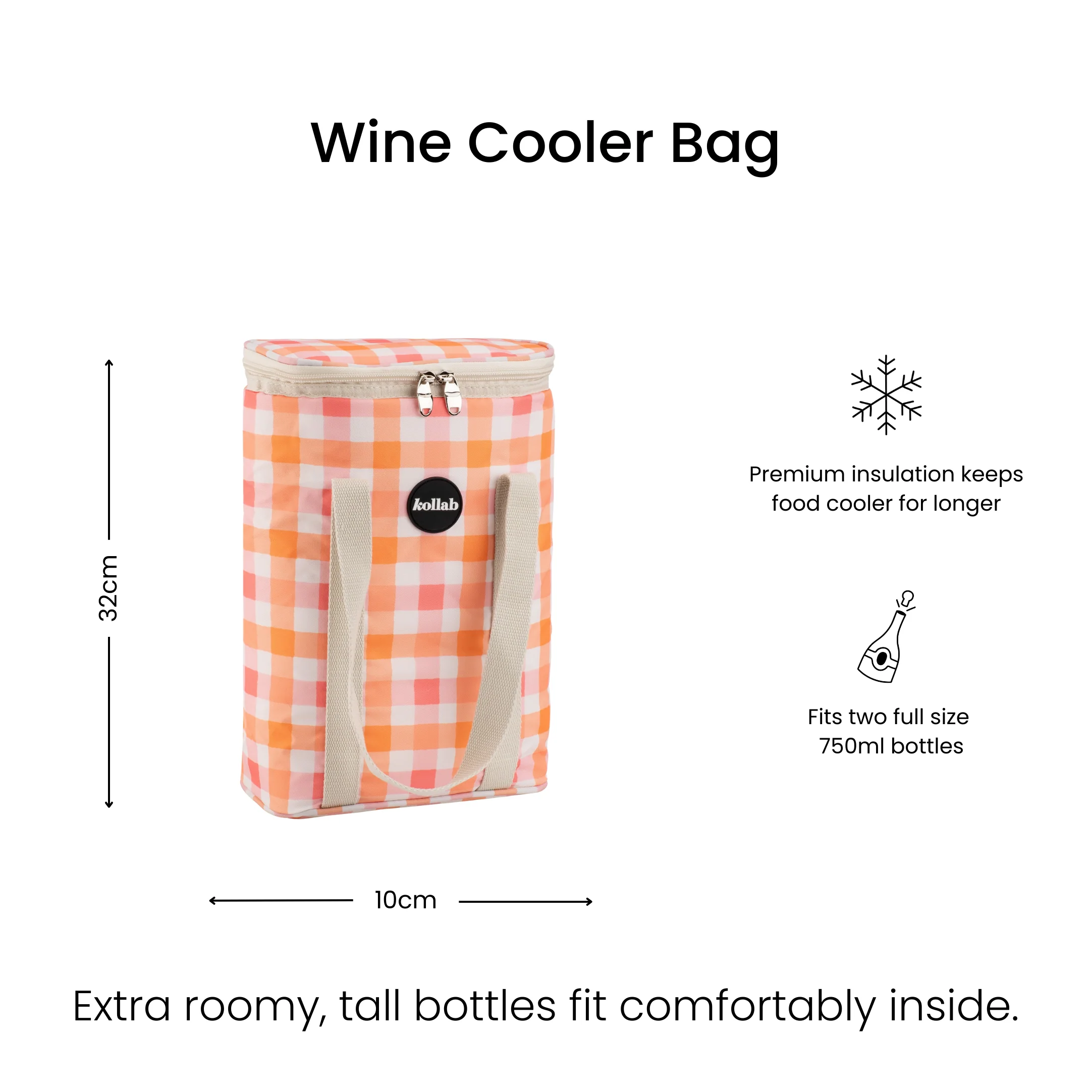 Wine Cooler Bag Watermelon Peach Check - Image 5